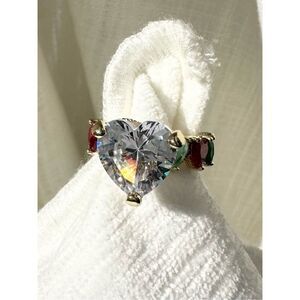 Multicolor adjustable cubic zirconia heart ring